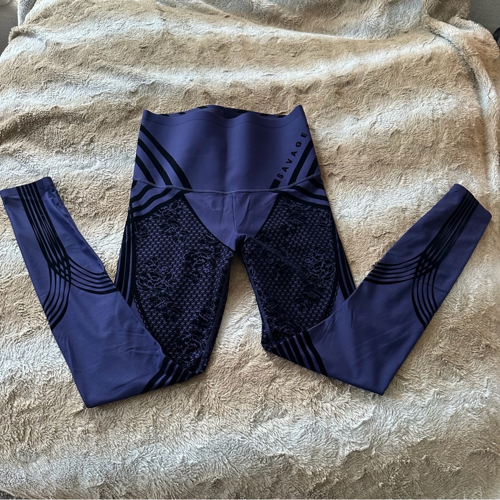 Savage X Fenty Special FX High Waist Size Large Leggings Navy Ocean Blue Black